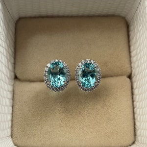 Oval Aquamarine Halo Studs: 925 Sterling Silver Earrings