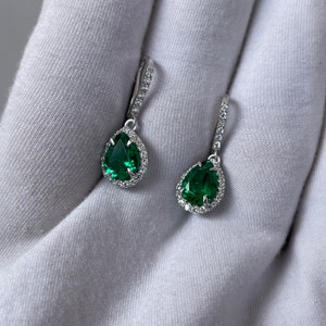 Emerald Earrings, Emerald Drop Earrings, Lever Back Earrings, 925 Sterling Silver, Green Gemstone Earrings, Emerald Silver Earrings