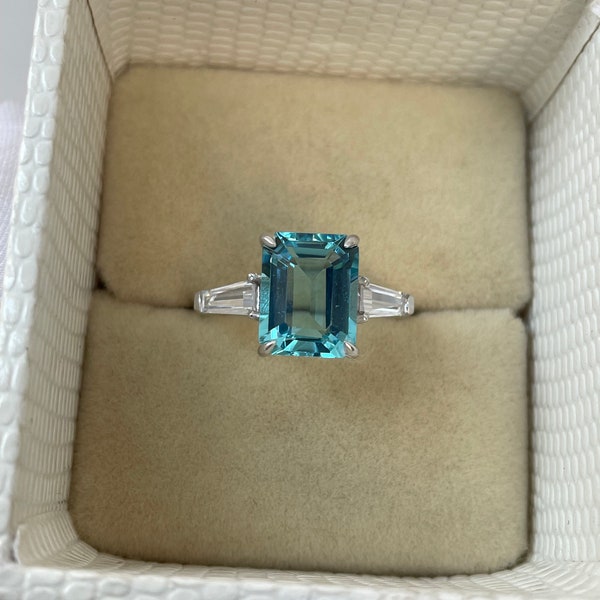 Santa Maria Aquamarine Ring, AAA Aquamarine Ring, Octagon Cut Aquamarine Wedding Ring, 925 Sterling Silver, Engagement Ring, Gift for Women