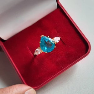 Paraiba Ring, Tourmaline Ring, 925 Sterling Silver, Paraiba Tourmaline Ring, Pear Cut Ring, Wedding Ring, Engagement Ring, Victorian Ring