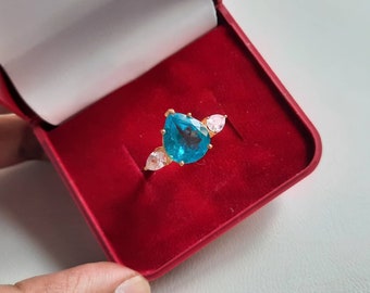 Pear Cut Paraiba Tourmaline Ring: Victorian Sterling Silver Wedding Ring