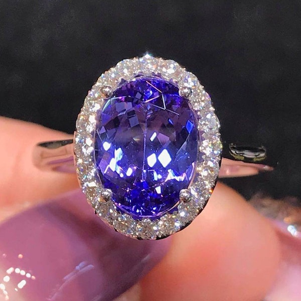 Tanzanite Halo Ring, Tanzanite Engagement Ring, Tanzanite Ring, Tanzanite Victorian Ring, Oval Cut Ring for Woman, 925 Silver Ring.