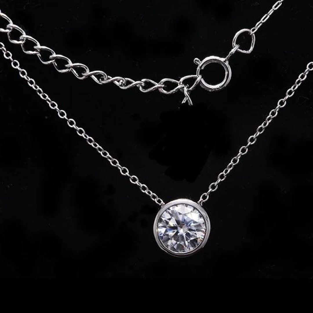 8mm Moissanite Pendant Necklace. 100 Sterling Silver. Etsy