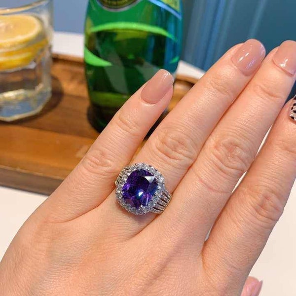 AAA Grade Tanzanite Ring, Tanzanite Halo Ring, Cushion Cut Ring, Victorian Ring, 925 Sterling Silver, Anniversary Ring, Wedding Ring