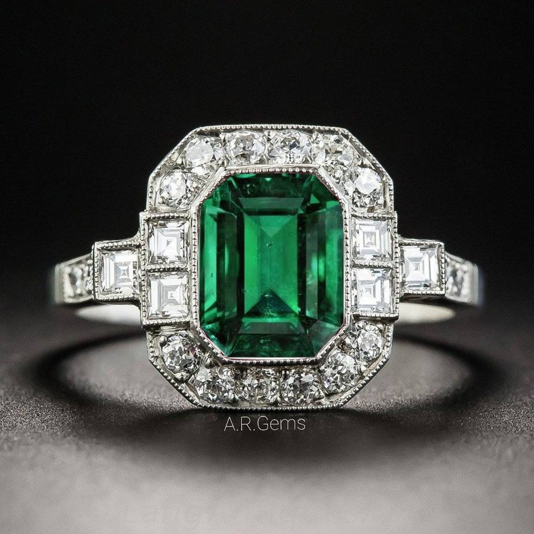 Victoria Emerald Ring Art Deco Engagement Ring Vintage Ring - Etsy