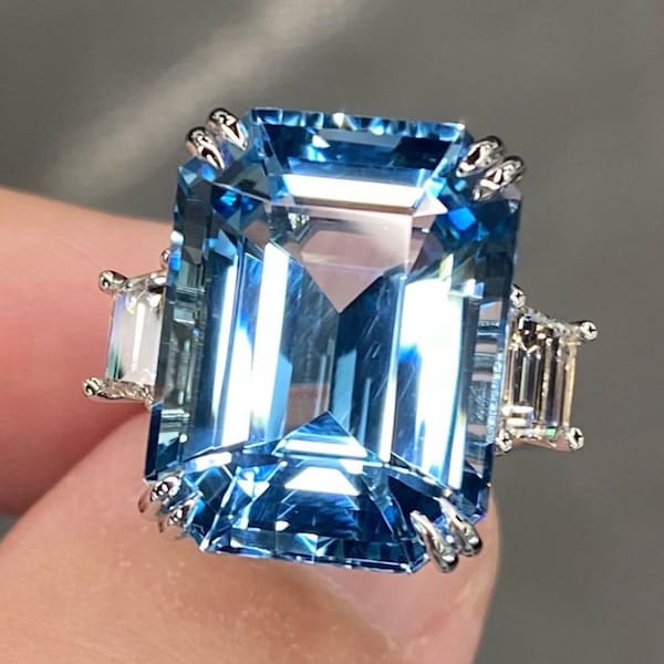 Santa Maria Aquamarine Ring, Octagon Cut Aquamarine Ring, Big Aquamarine Ring, 925 Sterling Silver, Engagement Ring, Anniversary Ring