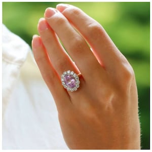 Pink Sapphire Ring, Oval Cut,  Engagement Ring, Halo Ring, 925 Sterling Silver, Wedding Ring, Victorian Ring For Women