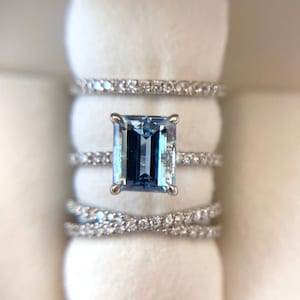 Aquamarine Ring Set: Sterling Silver Wedding Band, Half Eternity