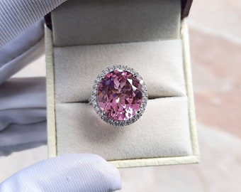 Oval Pink Sapphire Ring: Pavé Sterling Silver Engagement Ring