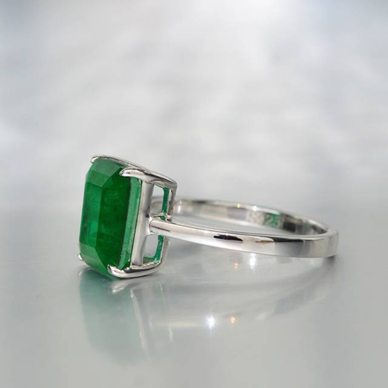 Emerald Ring Vintage Emerald Engagement Ring Sterling Silver Etsy