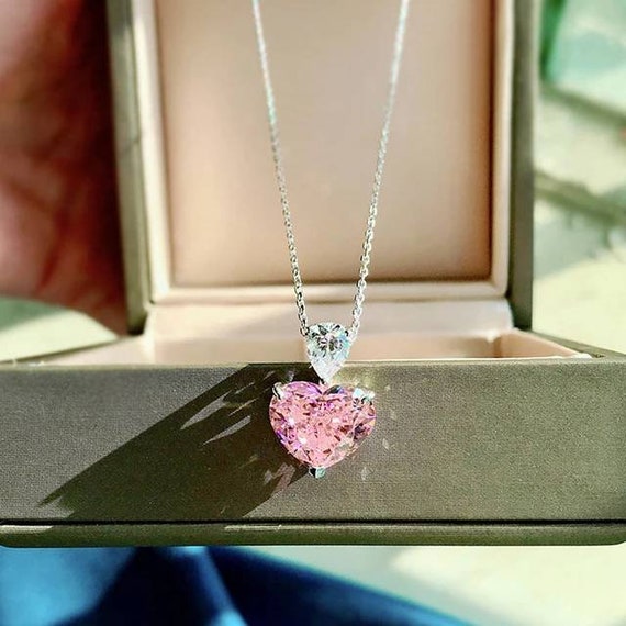 Pink Sapphire Pendant Pink Sapphire Necklace Heart Shape 