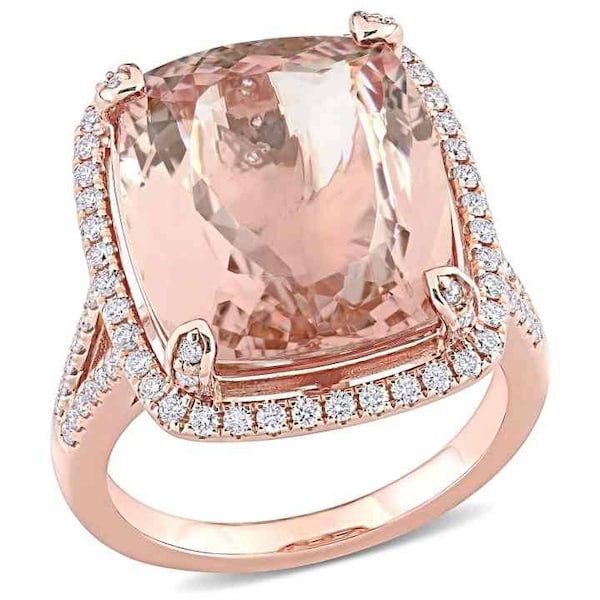 Big Morganite Ring, Peach Morganite Ring, Morganite Halo Ring, 925 Sterling Silver, Cushion Cut Ring, Engagement Ring, Wedding&Promise Ring