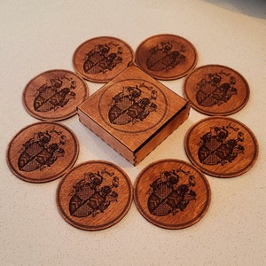 Set of 8 Custom Wood Coasters with Storage Box