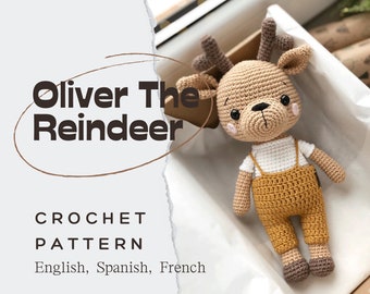 PDF Oliver the Reindeer/Crochet Pattern *English, French, Spanish*/DIGITAL PRODUCT