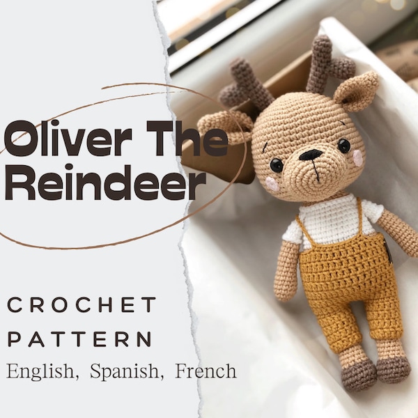 PDF Oliver the Reindeer/Patrón de ganchillo *Inglés, francés, español*/PRODUCTO DIGITAL
