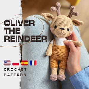 PDF Oliver the Reindeer/Crochet Pattern *English, Polish, French, Spanish*/PRODUKT CYFROWY