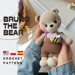 PDF Bruno Björnen/Virkmönster amigurumi på engelska, spanska, polska/DIGITAL PRODUKT