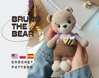 PDF Bruno The Bear/Crochet Pattern amigurumi in english, spanish, polish/PRODUKT CYFROWY