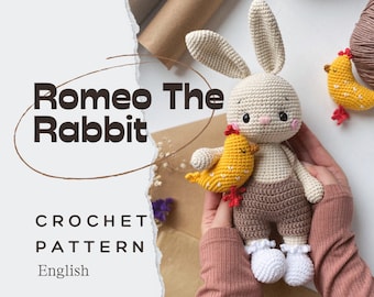 PDF Roméo Le Lapin/Patron Crochet en anglais/PRODUIT NUMÉRIQUE