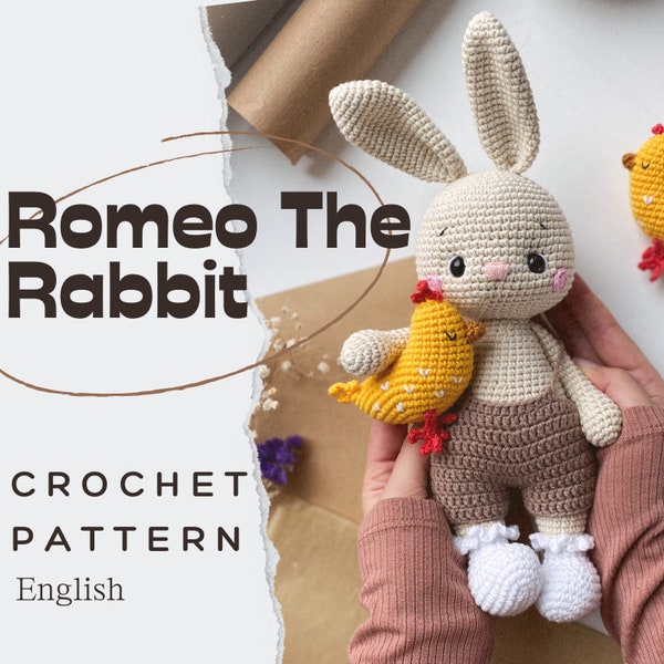 PDF Roméo Le Lapin/Patron Crochet en anglais/PRODUIT NUMÉRIQUE