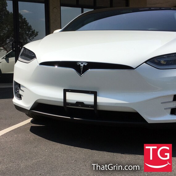 Tesla Model X Front License Plate Frame Mount Thatgrin Slipstream Bracket Protected Metal Design No Drilling No Holes No Adhesives