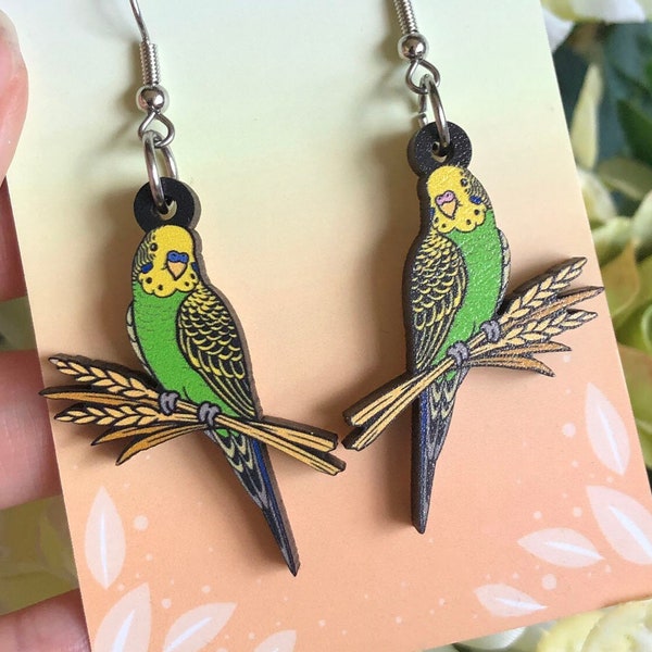 Wild Budgie Wooden Earrings | Budgerigar | Parakeet Earrings | Australian Birds
