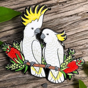 Gelbhaubenkakadus Hard Emaille Pin | Vogel Pin | Papagei | Australische Vögel