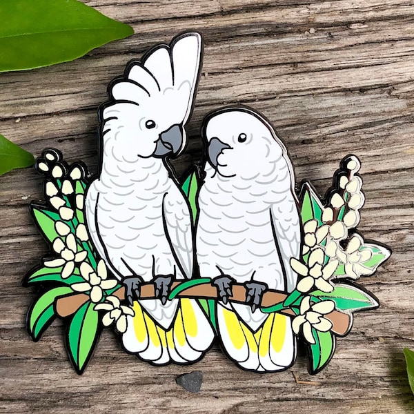 Umbrella / White Cockatoos Hard Enamel Pin | Bird pin | Parrot | Cockatoo | Indonesian Birds