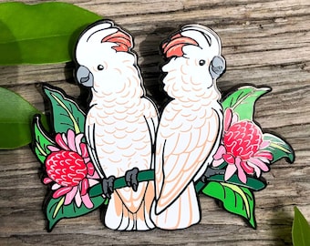 Moluccan / Salmon-crested Cockatoos Hard Enamel Pin | Bird pin | Parrot | Indonesian Birds