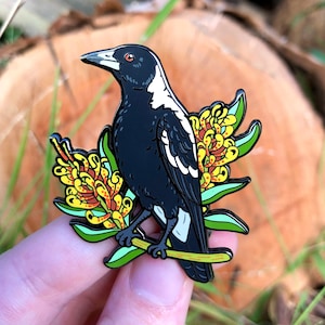 Épingle en émail Pie d&#39;Australie | Épinglette | Épingle d&#39;oiseau | Épingle d&#39;artamidés | Épingle passereaux | Oiseaux sauvages d&#39;Australie