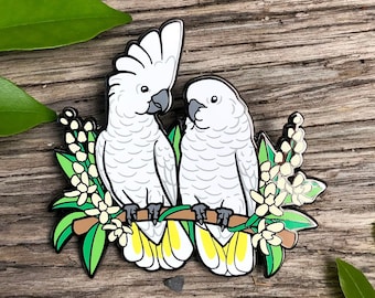 Umbrella / White Cockatoos Hard Enamel Pin | Bird pin | Parrot | Cockatoo | Indonesian Birds