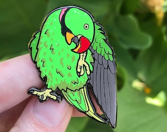 Rasta the Alexandrine Parakeet Hard Enamel Pin | Lapel Pin | Bird Pin | Alexandrine Pin | BirdTricks