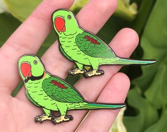 Alexandrine Parakeet - Feathered Friends Hard Enamel Pin | Lapel Pin | Bird Pin | Alexandrine | Parrot Pin | Feathered Friends