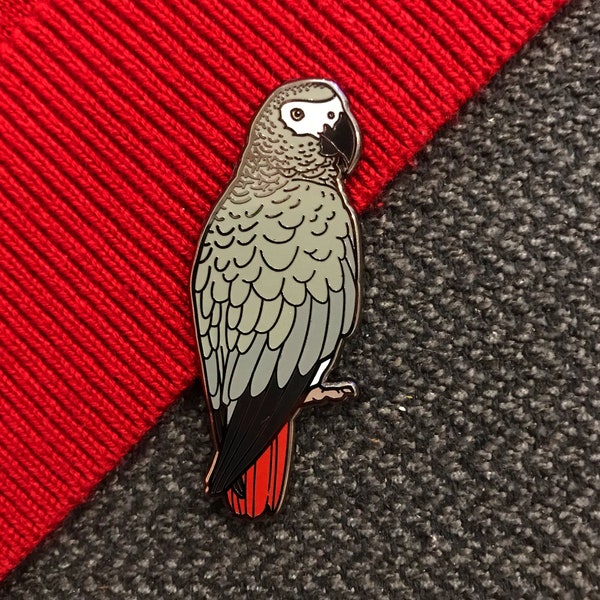 Cressi The Congo African Grey Hard Enamel Pin | Lapel Pin | Bird Pin | African Grey | Parrot Pin | BirdTricks