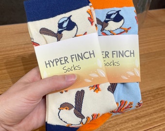 Superb Fairywren Socks | Cotton Jacquard Crew Socks | Bird socks | Passerine | Fairy Wren