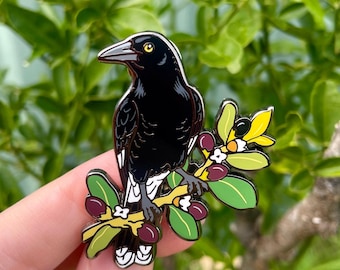 Pied Currawong Enamel Pin | Lapel Pin | Bird Pin  | Currawong Pin | Australian Wild Birds