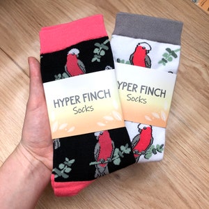 Galah Socks | Cotton Jacquard Crew Socks | Bird socks | Rose cockatoo | Pink and grey