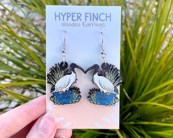 Australian White Ibis Wooden Earrings | Bird Earrings | Australian Birds