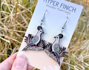 Crested Pigeon Wooden Earrings | Bird Earrings | Australian Birds