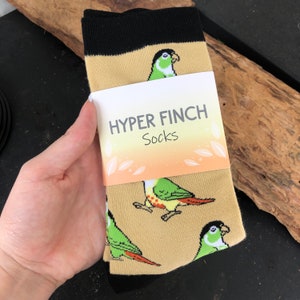 Green Cheek Conure Socks | Cotton Jacquard Crew Socks | Bird socks | Parrot | South American Birds