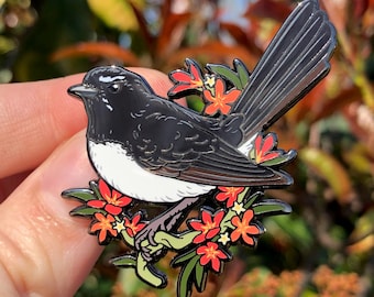 Willie Wagtail Hard Enamel Pin | Lapel Pin | Bird Pin | Australiana pin | Australian fantail Pin | Australian wild birds