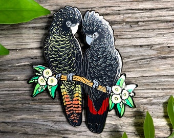 Red-tailed Black Cockatoos Hard Enamel Pin | Bird pin | Parrot | Australian Birds