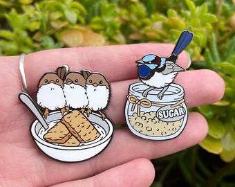 Weet-Bix Wren Fix Enamel Pin Set | Lapel Pin | Superb Fairywren | Birdy Brunch