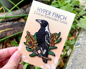 Australian Magpie Patch | Embroided | Iron-on | Magpie |  Bird Patches