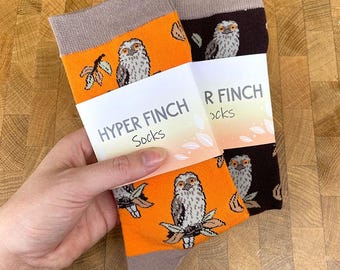 Tawny Frogmouth Socks | Cotton Jacquard Crew Socks | Bird socks