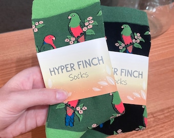 Australian King Parrot Socks | Cotton Jacquard Crew Socks | Bird socks | King parrot | Red and green
