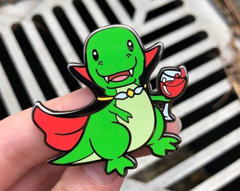 Retrosaur Vamping Hard Enamel Pin | Lapel Pin | Dinosaur Pin | Retro | T-Rex Pin | Halloween | vampire | spooky