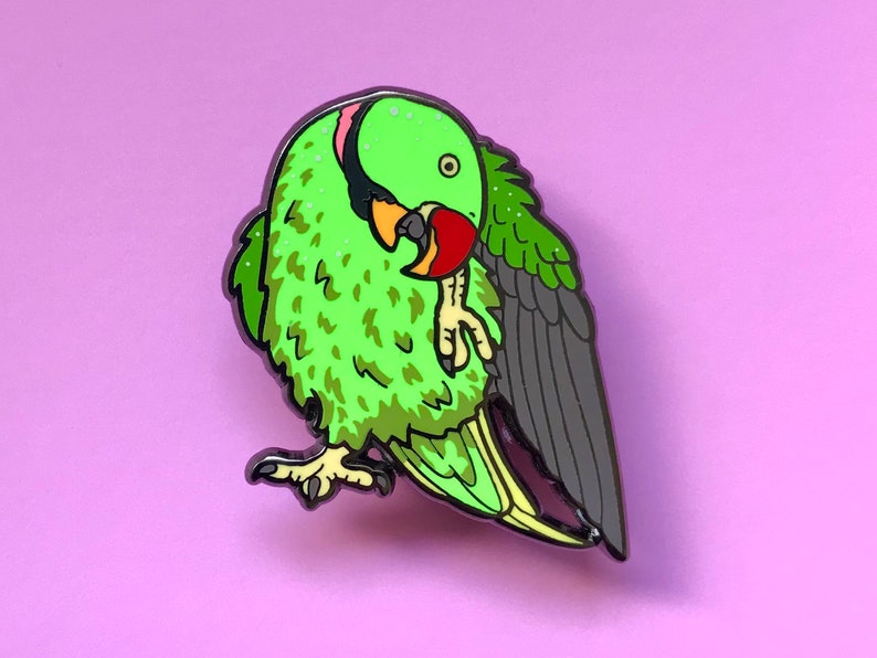 Rasta el periquito alejandrino pin de esmalte duro / pin de solapa / pin de pájaro / pin de alejandrino / trucos de aves imagen 2