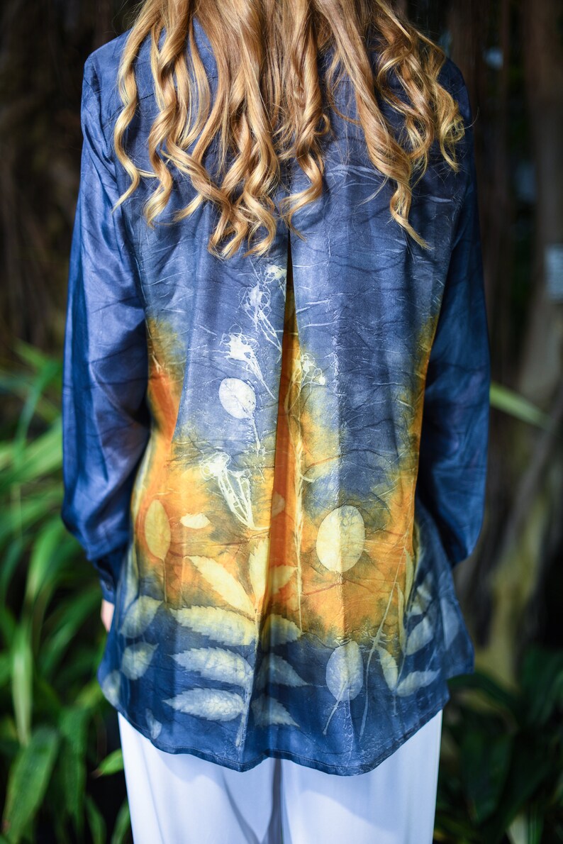 long sleeve summer blouse button down tunic women/'s long robe Handmade silk shirt