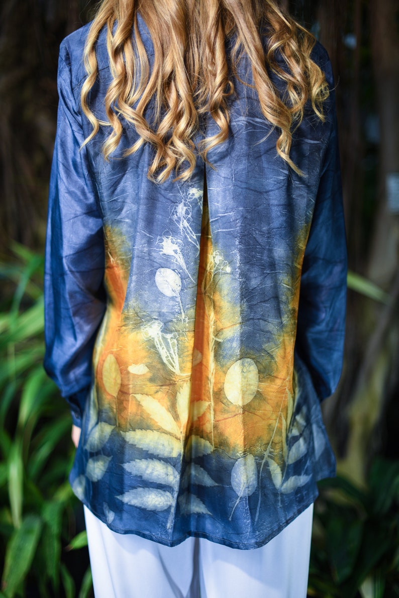 long sleeve summer blouse button down tunic women/'s long robe Handmade silk shirt